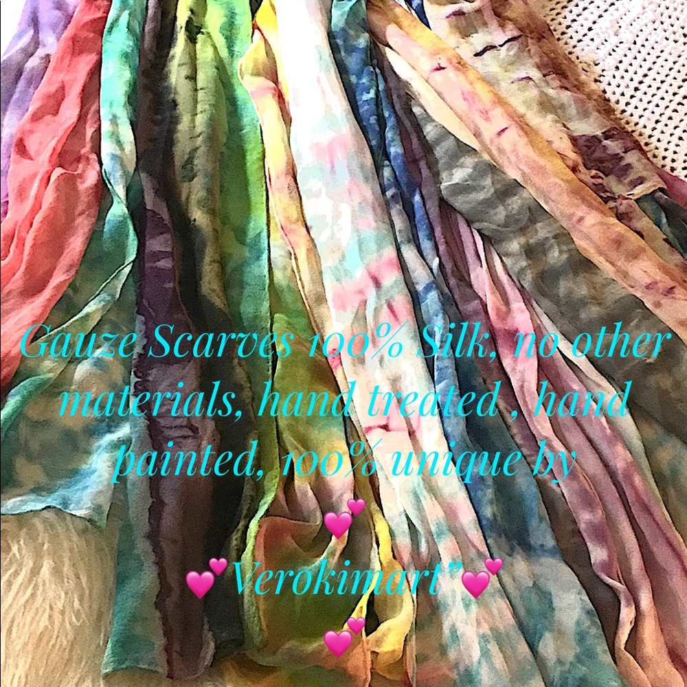 Gauze real Silk colorful hand painted scarves🌸